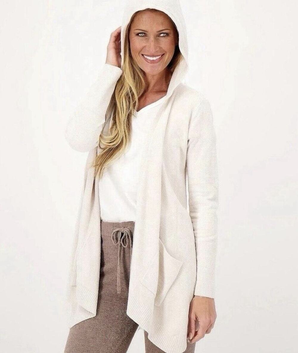 Barefoot Dreams White/Ivory Ultra Lite Hooded Women Cardigan Size Large